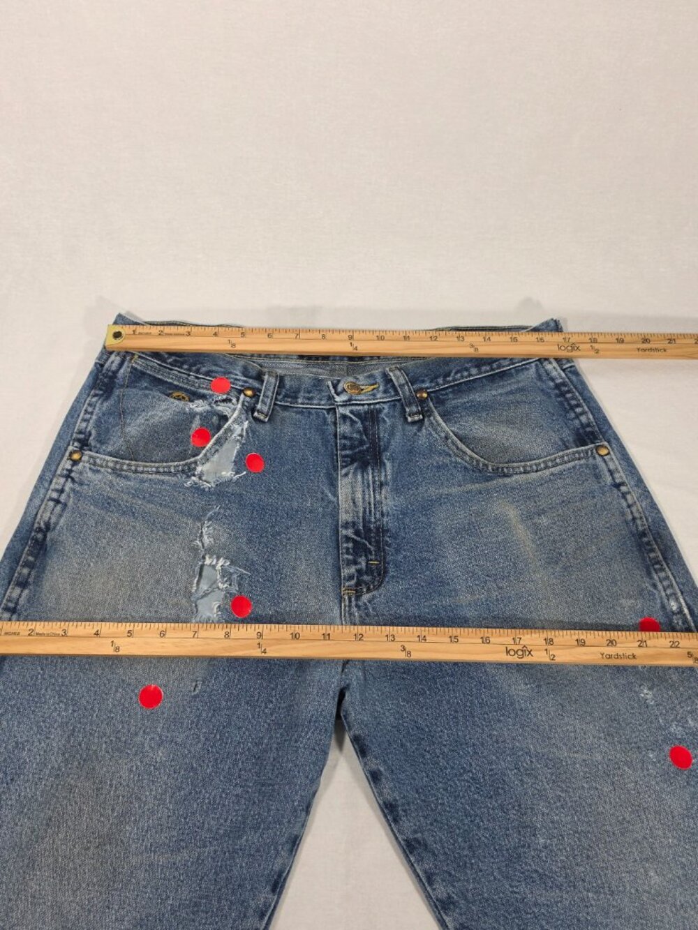 WRANGLER "George" GRUNGE Natural Fraying/Distressing TRASH Blue Jeans Men 34x34. - Picture 14 of 16